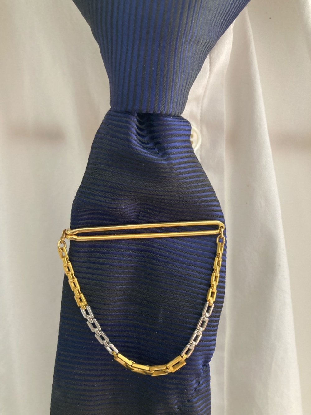 1930s Swank Tie Bar with Twist Square Link Chain Rolled Gold Pat No 1865995